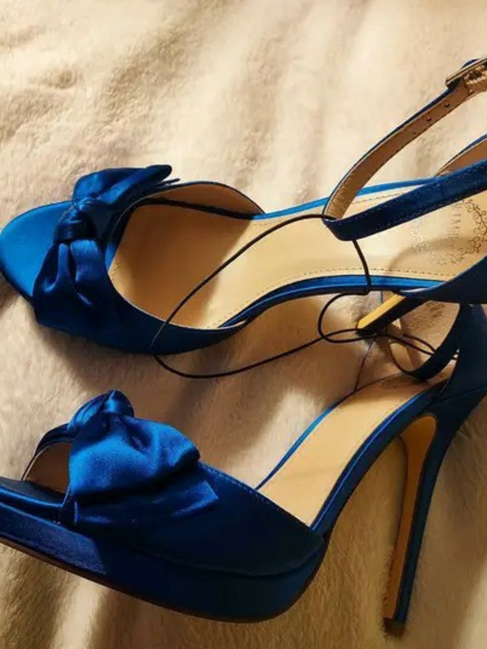 Royal Blue Satin Knot Peep-Toe Slingback Heels